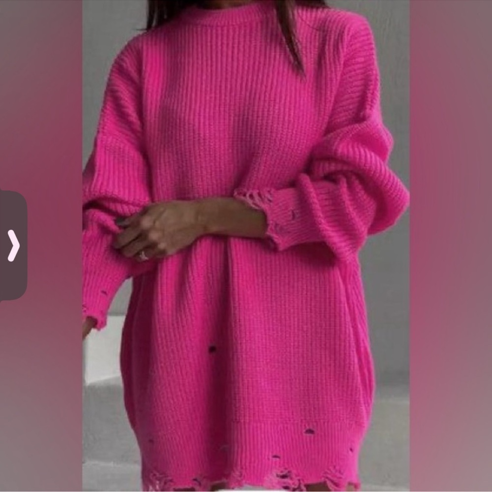 Distressed hot pink sweater dress. Boutique item size small NWT